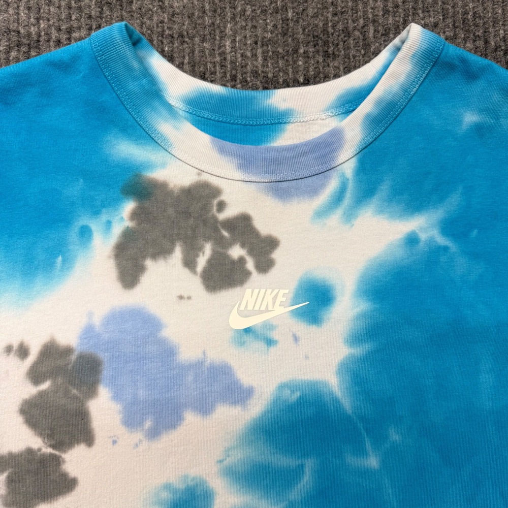 Nike Mens‎ Tie Dye T-Shirt Blue White Gray Crew Neck Heavy Cotton Size M Graphic